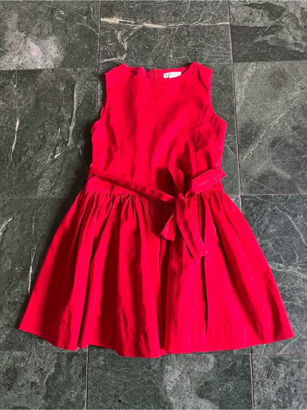 Girls' Bright Red Sleeveless Party Dress with Waist Bow